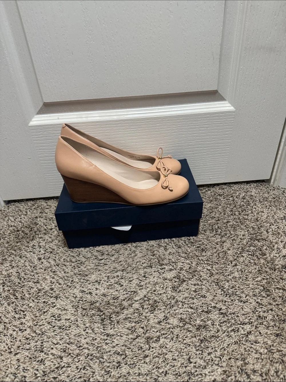 Cole Haan Nude Tan Wedge Pumps with Bow Accent